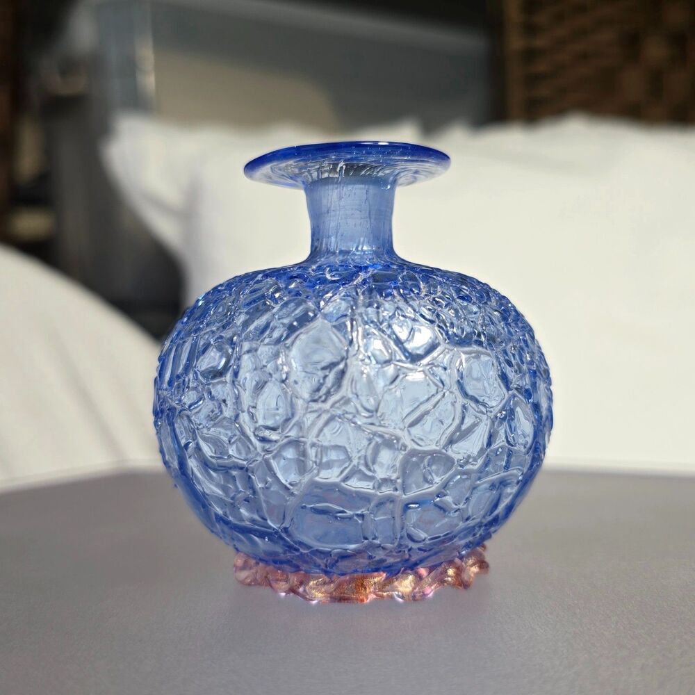 Art Nouveau Craquelle Crizzle Crackle Glass Perfume Bottle with Rigaree Base